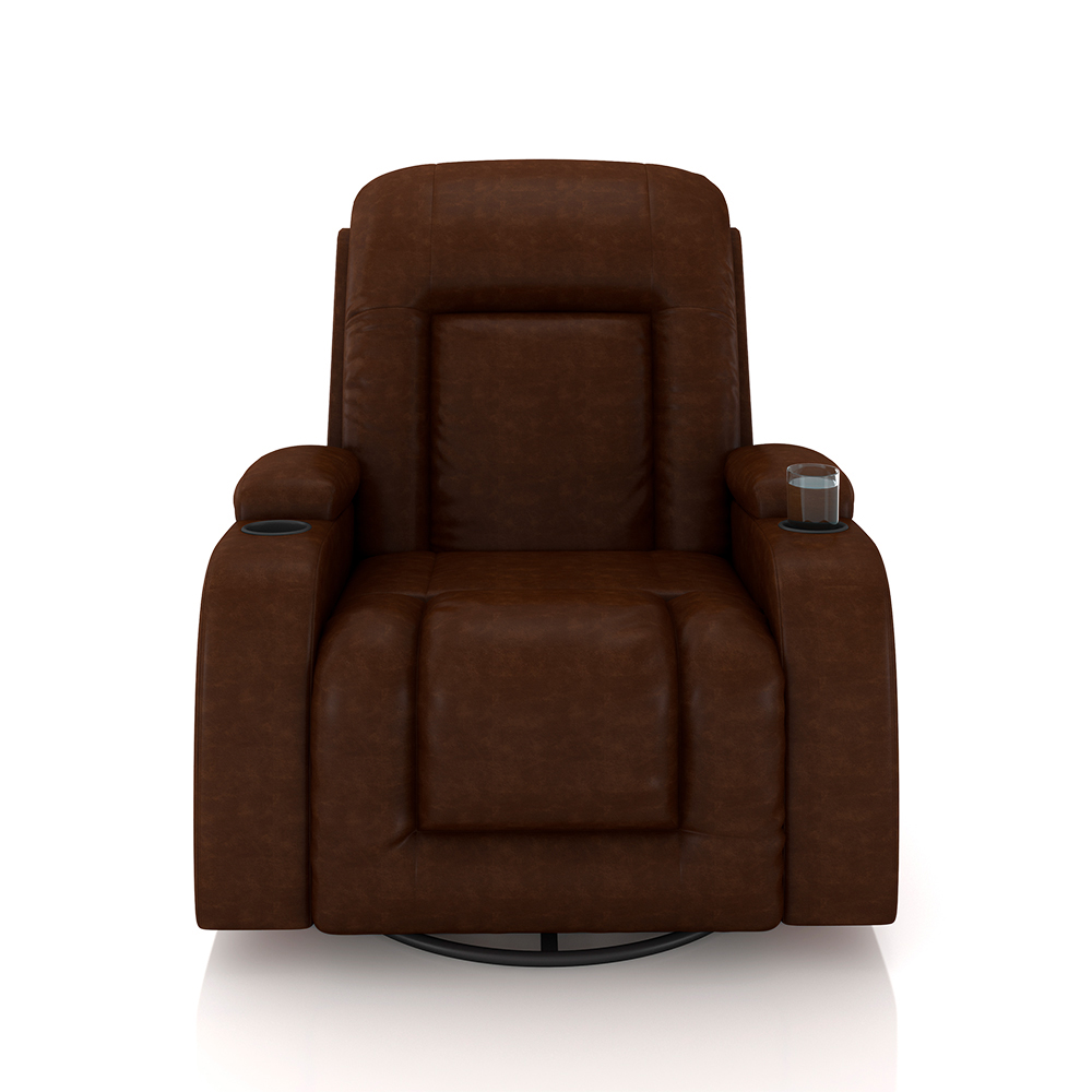 Poltrona do Papai Reclinável Giratória e Balanço Sala de Cinema Crihs Manual Glider PU Marrom Brilho G23 - Gran Belo