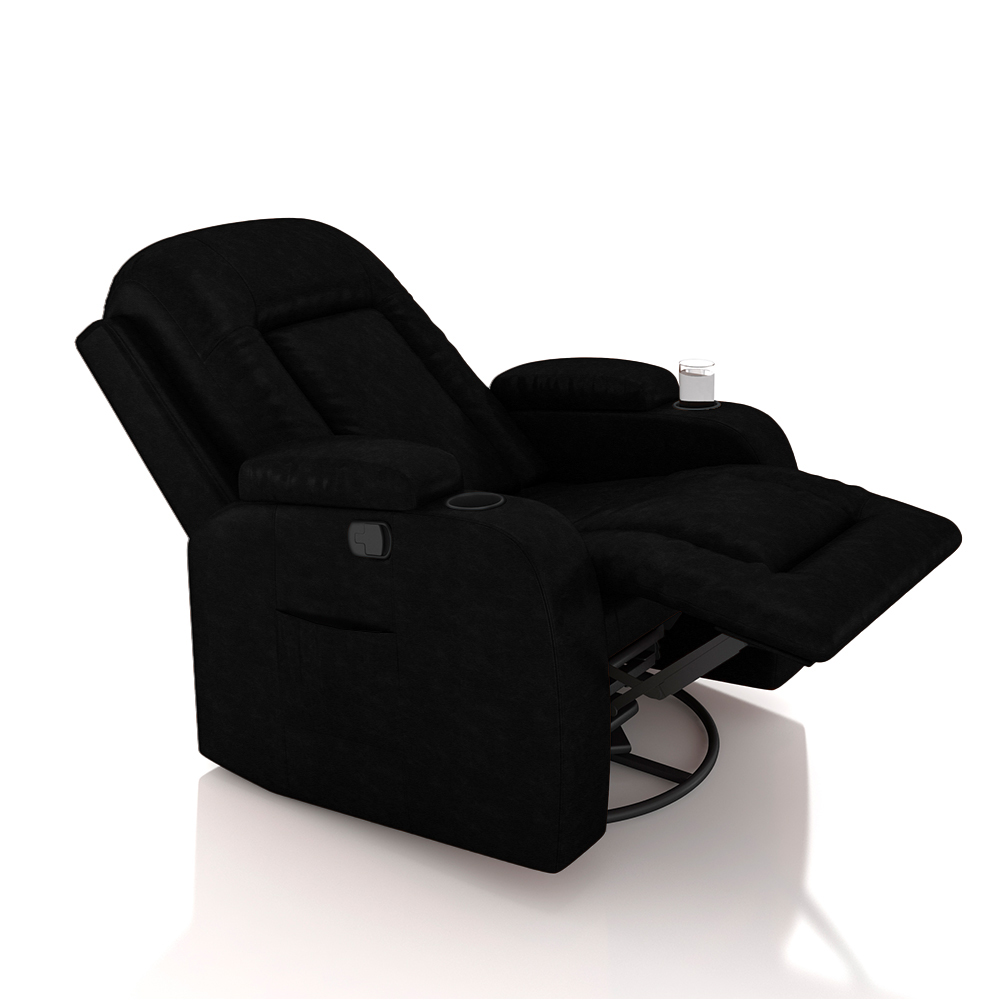 Poltrona do Papai Reclinável Giratória e Balanço Sala de Cinema Crihs Manual Glider PU Preto Brilho G23 - Gran Belo