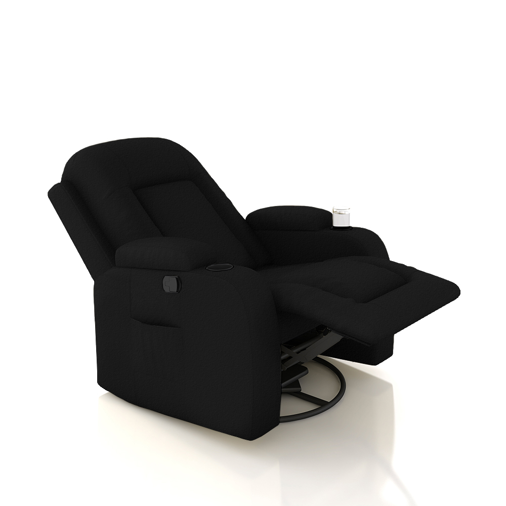 Poltrona do Papai Reclinável Giratória e Balanço Sala de Cinema Crihs Manual Glider PU Preto G23 - Gran Belo