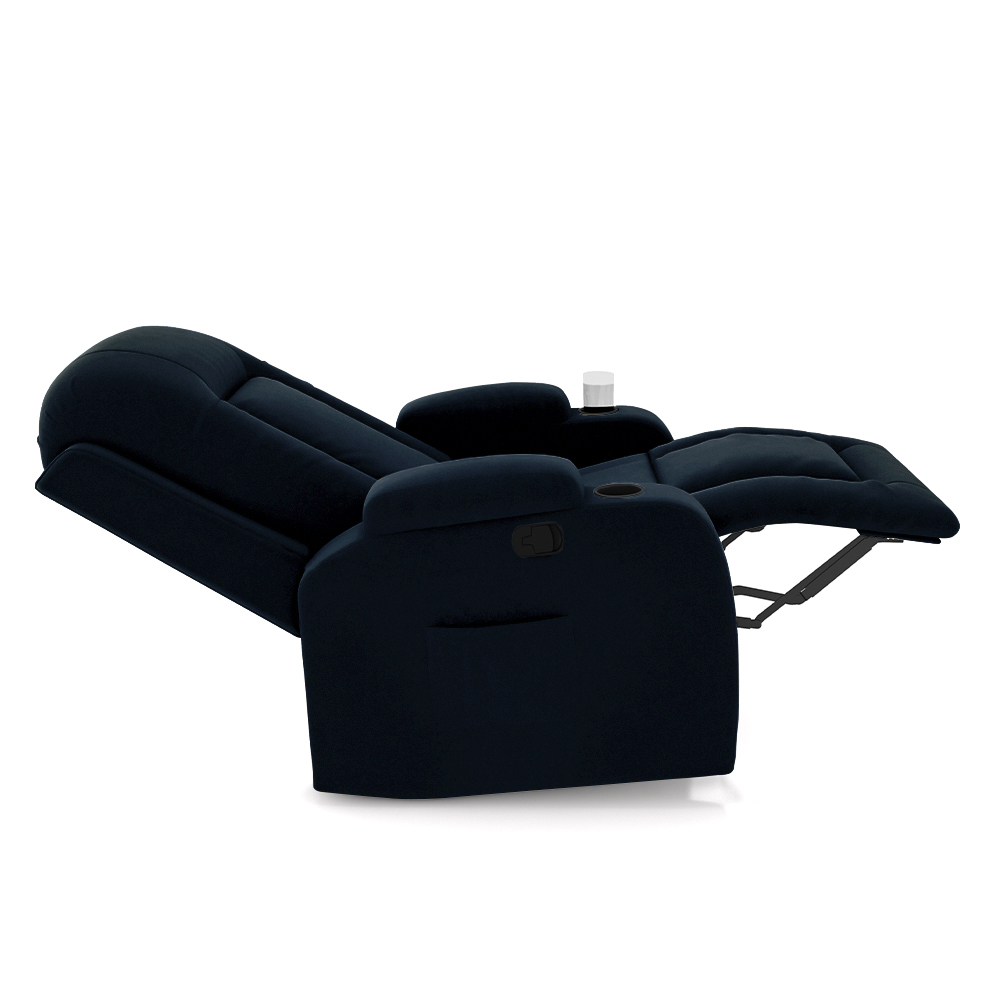 Poltrona do Papai Reclinável Giratória e Balanço Sala de Cinema Crihs Manual Glider Veludo Azul G23 - Gran Belo