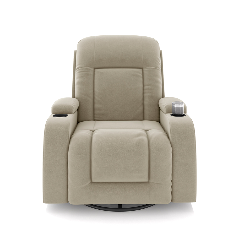 Poltrona do Papai Reclinável Giratória e Balanço Sala de Cinema Crihs Manual Glider Veludo Bege G23 - Gran Belo