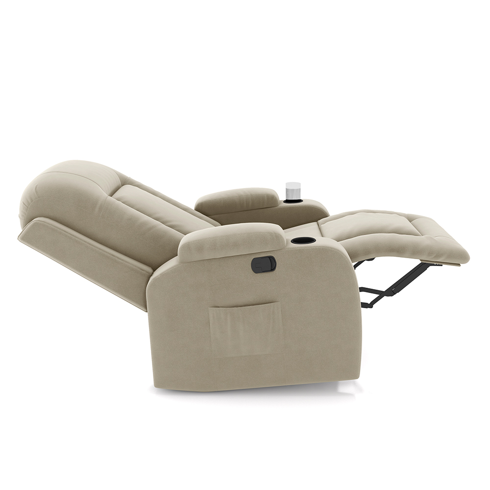 Poltrona do Papai Reclinável Giratória e Balanço Sala de Cinema Crihs Manual Glider Veludo Bege G23 - Gran Belo