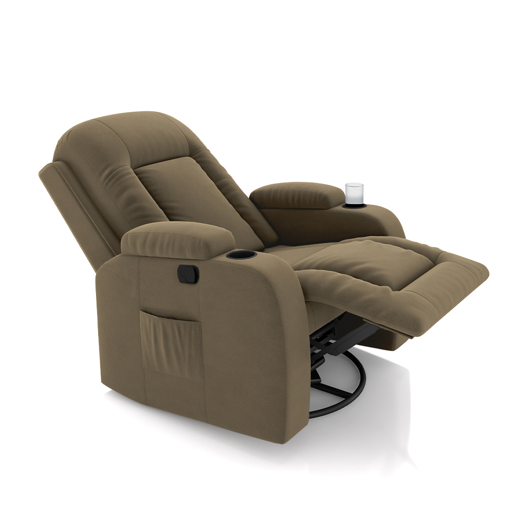 Poltrona do Papai Reclinável Giratória e Balanço Sala de Cinema Crihs Manual Glider Veludo Castor G23 - Gran Belo