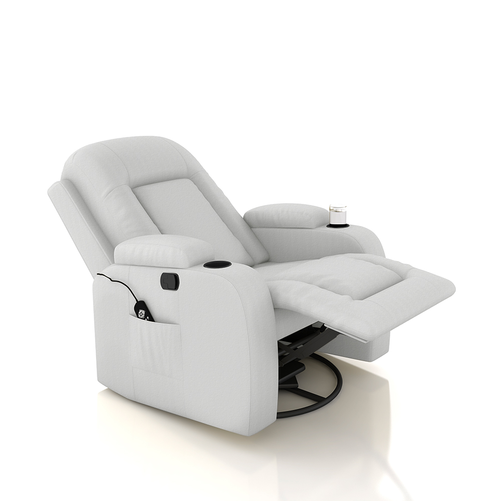 Poltrona do Papai Reclinável Giratória e Balanço Sala de Cinema Crihs com Massagem e Aquecimento PU Branco G23 - Gran Belo