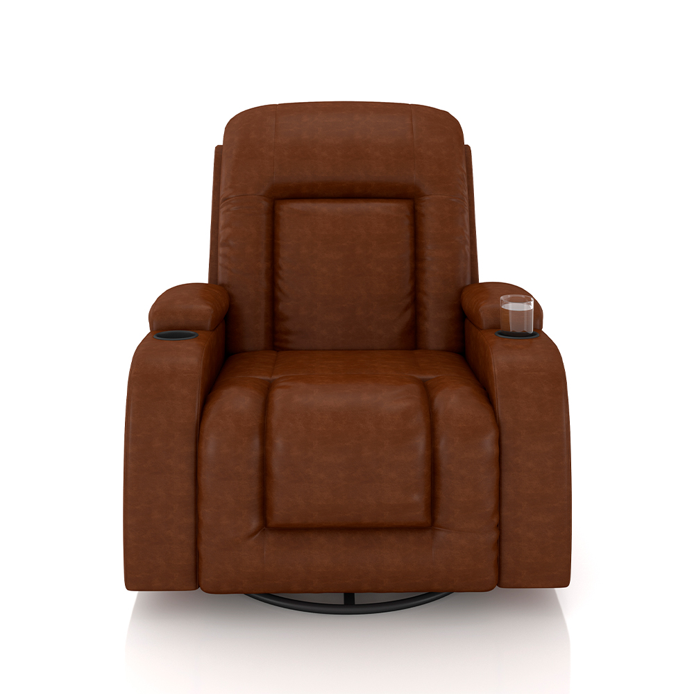 Poltrona do Papai Reclinável Giratória e Balanço Sala de Cinema Crihs com Massagem e Aquecimento PU Caramelo Brilho G23 - Gran Belo
