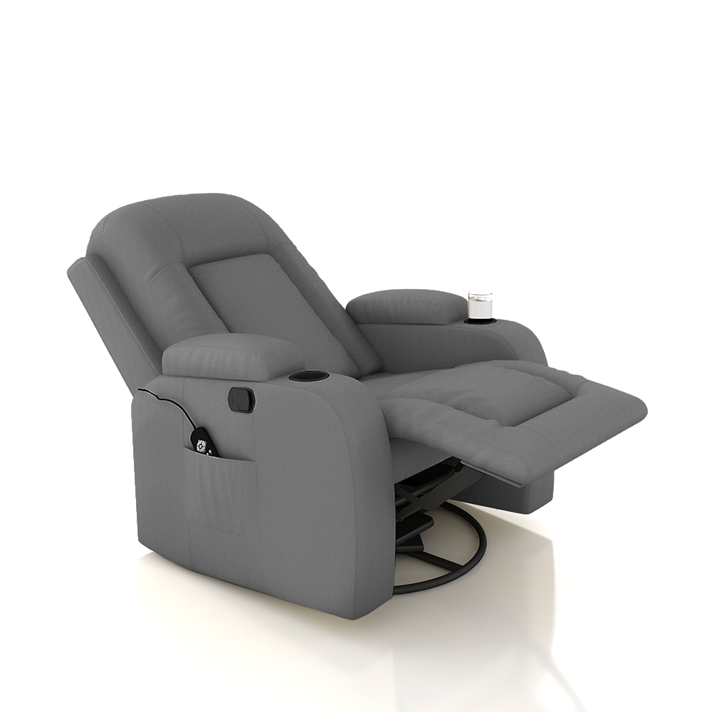 Poltrona do Papai Reclinável Giratória e Balanço Sala de Cinema Crihs com Massagem e Aquecimento PU Cinza G23 - Gran Belo
