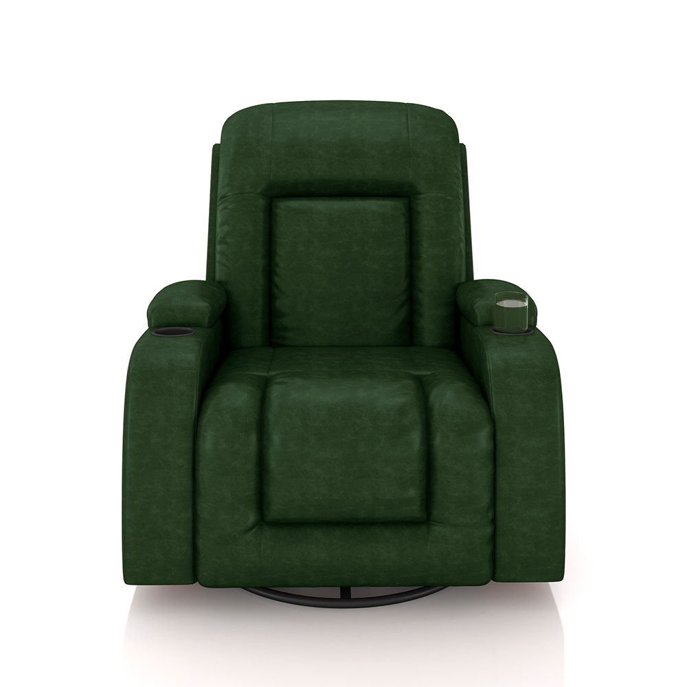 Poltrona do Papai Reclinável Giratória e Balanço Sala de Cinema Crihs com Massagem e Aquecimento PU Verde G23 - Gran Belo