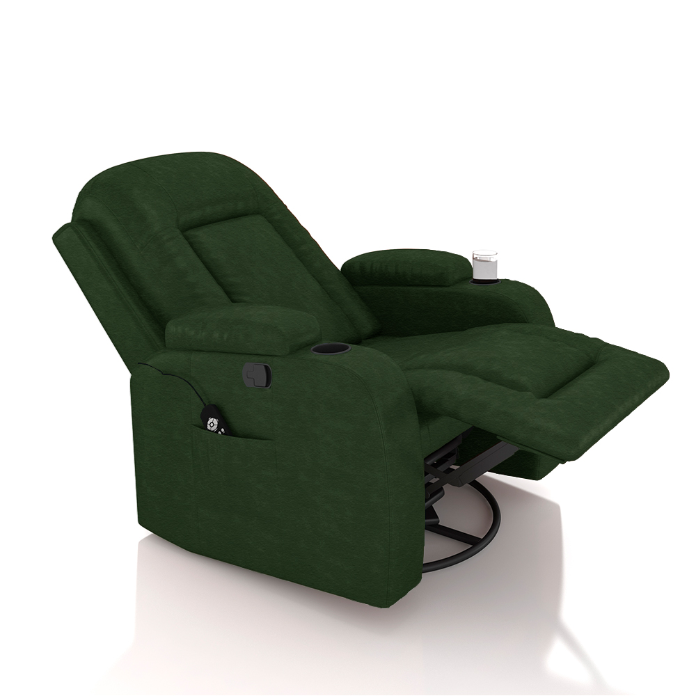 Poltrona do Papai Reclinável Giratória e Balanço Sala de Cinema Crihs com Massagem e Aquecimento PU Verde G23 - Gran Belo