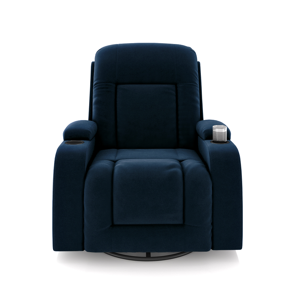 Poltrona do Papai Reclinável Giratória e Balanço Sala de Cinema Crihs com Massagem e Aquecimento Veludo Azul G23 - Gran Belo