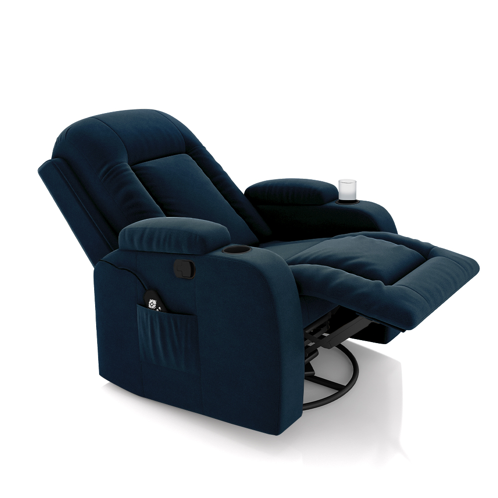 Poltrona do Papai Reclinável Giratória e Balanço Sala de Cinema Crihs com Massagem e Aquecimento Veludo Azul G23 - Gran Belo