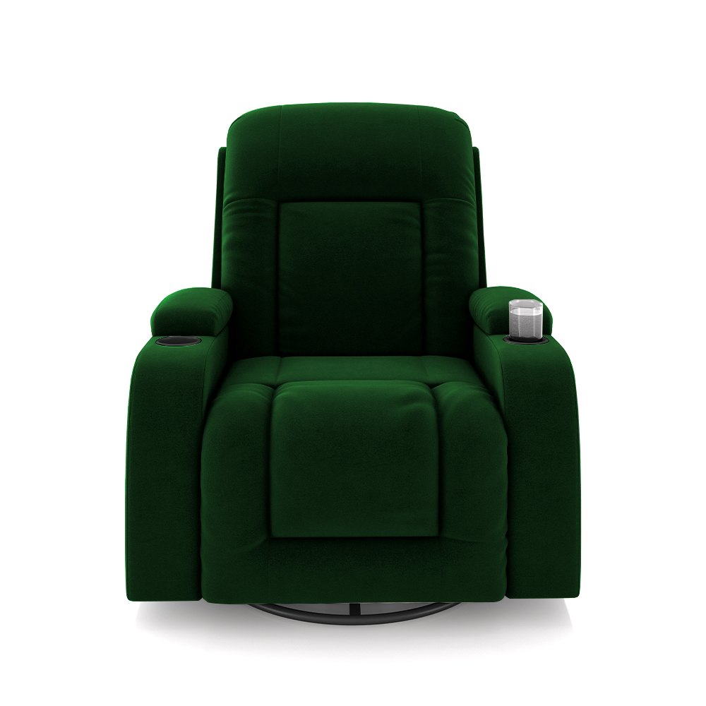 Poltrona do Papai Reclinável Giratória e Balanço Sala de Cinema Crihs com Massagem e Aquecimento Veludo Verde Esmeralda G23 - Gran Belo