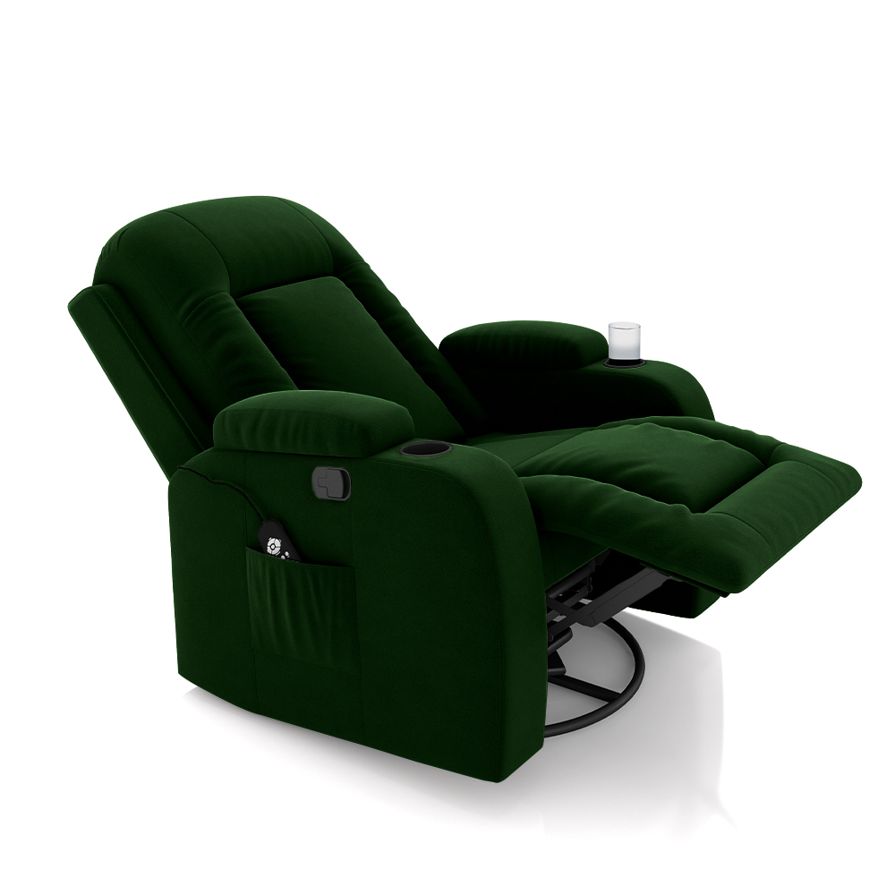 Poltrona do Papai Reclinável Giratória e Balanço Sala de Cinema Crihs com Massagem e Aquecimento Veludo Verde Esmeralda G23 - Gran Belo