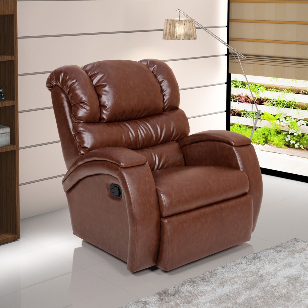 Poltrona do Papai Reclinável Giratória e Balanço Zero Wall com Gatilho Oasis PU Sintético Caramelo Brilho - Gran Belo