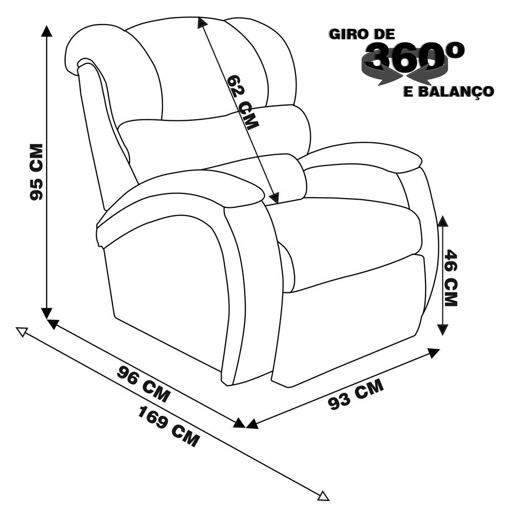 Poltrona do Papai Reclinável Giratória e Balanço Zero Wall com Gatilho Oasis PU Sintético Preto Brilho - Gran Belo