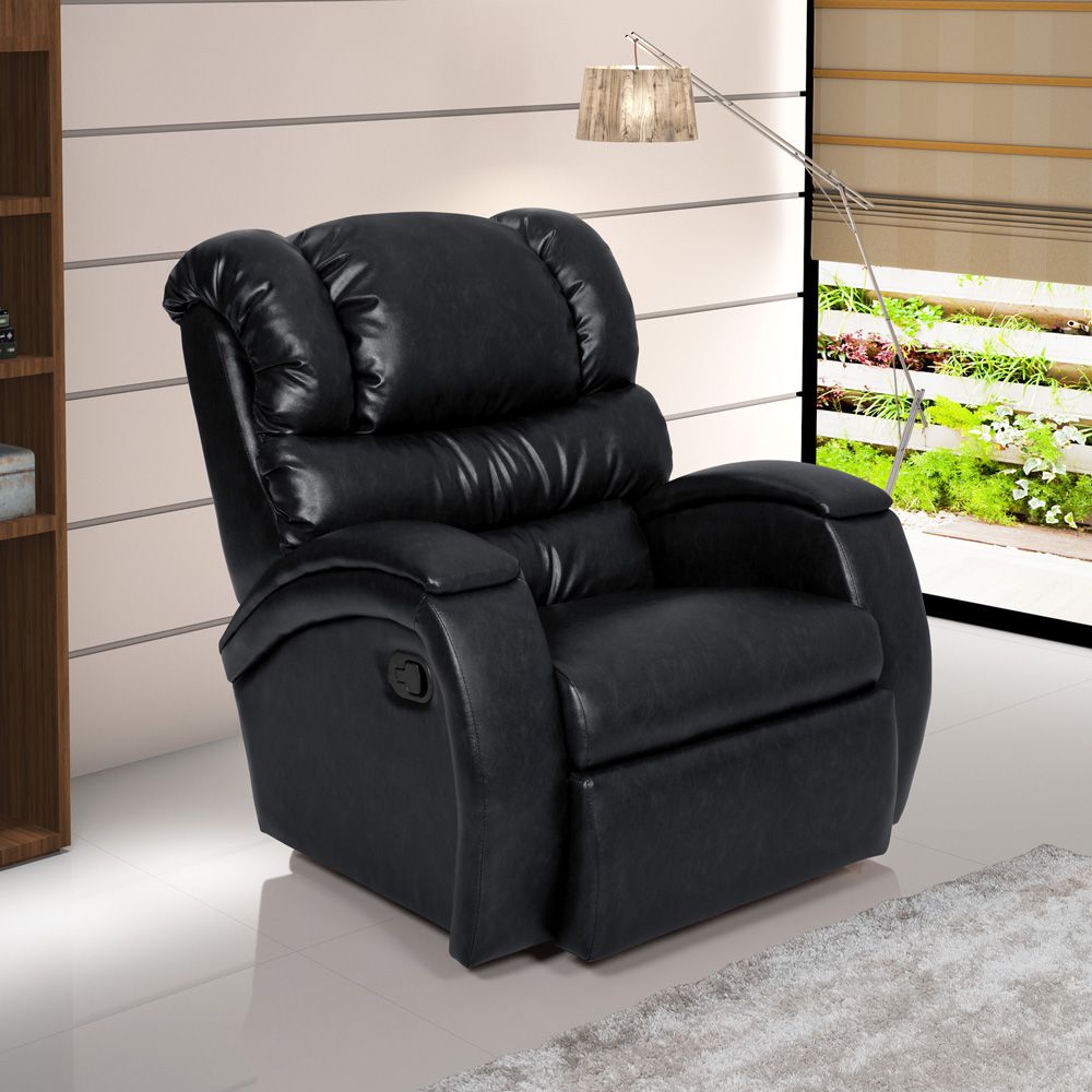 Poltrona do Papai Reclinável Giratória e Balanço Zero Wall com Gatilho Oasis PU Sintético Preto Brilho - Gran Belo