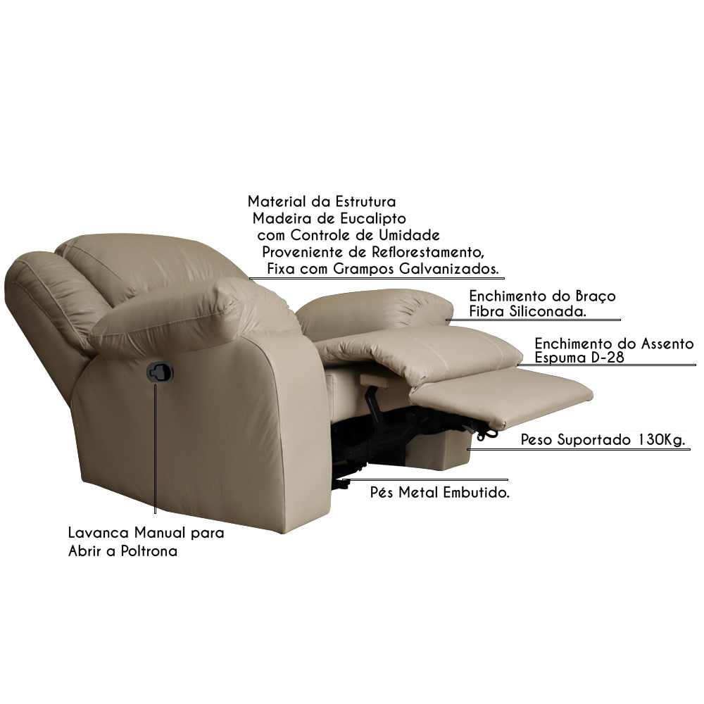 Poltrona do Papai Reclinável Manual Magnum PU Sintético Bege G23 - Gran Belo