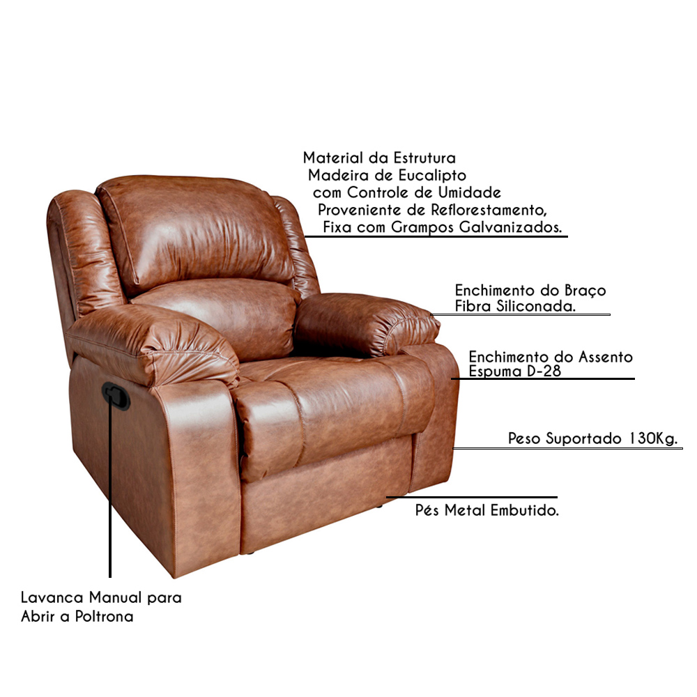 Poltrona do Papai Reclinável Manual Magnum PU Sintético Marrom G23 - Gran Belo