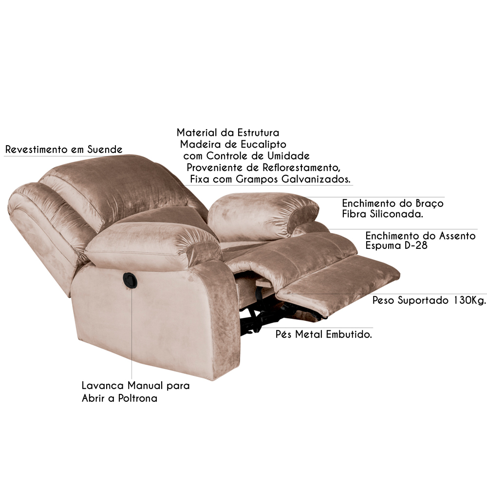 Poltrona do Papai Reclinável Manual Magnum Veludo Creme G23 - Gran Belo