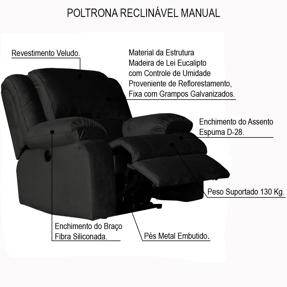 Poltrona do Papai Reclinável Manual Magnum Veludo Marrom G23 - Gran Belo