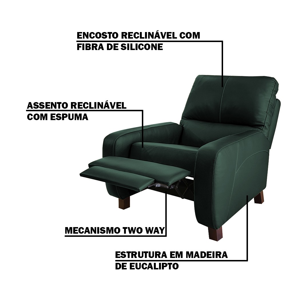 Poltrona do Papai Reclinável Manual Viena Two Way Couro Verde G40 - Gran Belo