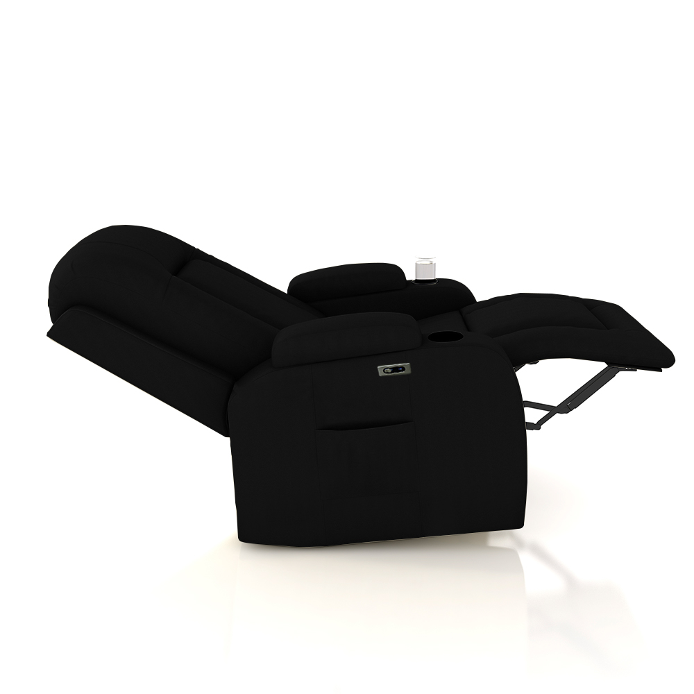 Poltrona do Papai Reclinável Massagem e Aquecimento Austin Botão Elétrico Giratória Balanço USB PU Preto G31 - Gran Belo