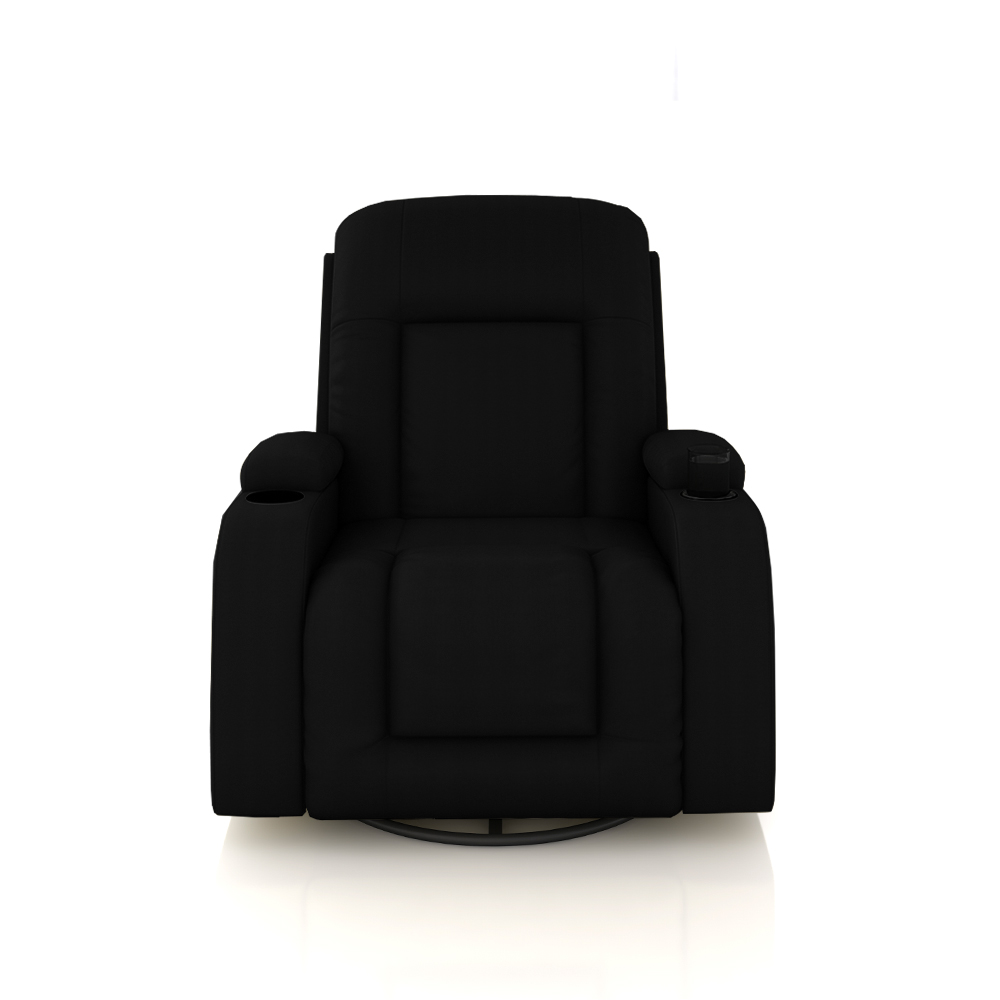 Poltrona do Papai Reclinável Massagem e Aquecimento Austin Botão Elétrico Giratória Balanço USB PU Preto G31 - Gran Belo