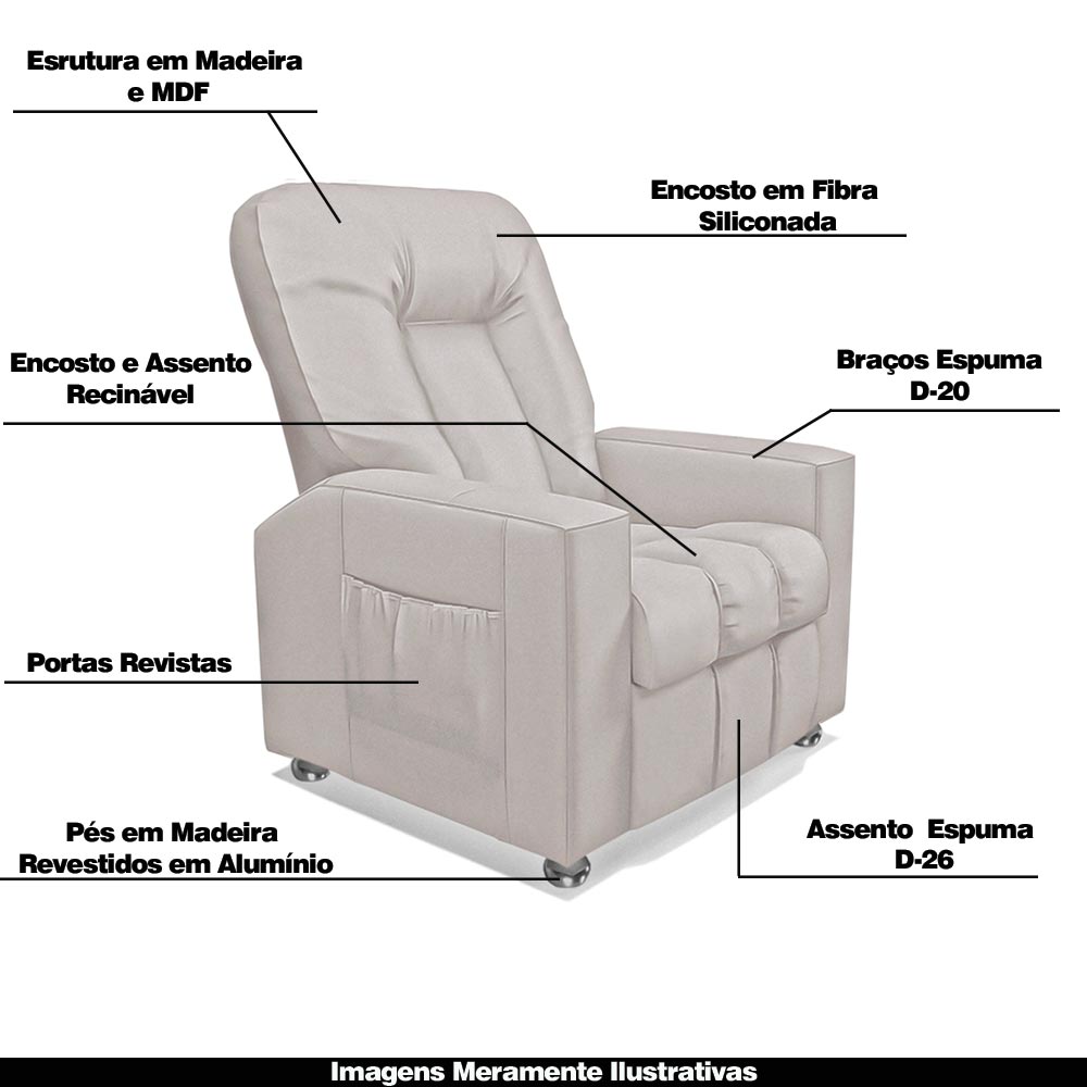 Poltrona do Papai Reclinável Pequim PU Bege G23 - Gran Belo