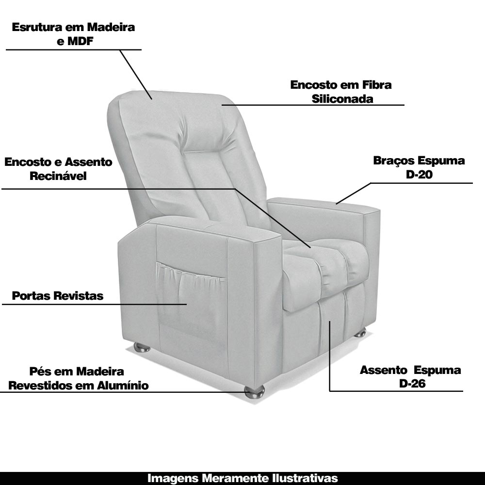 Poltrona do Papai Reclinável Pequim PU Branco G23 - Gran Belo