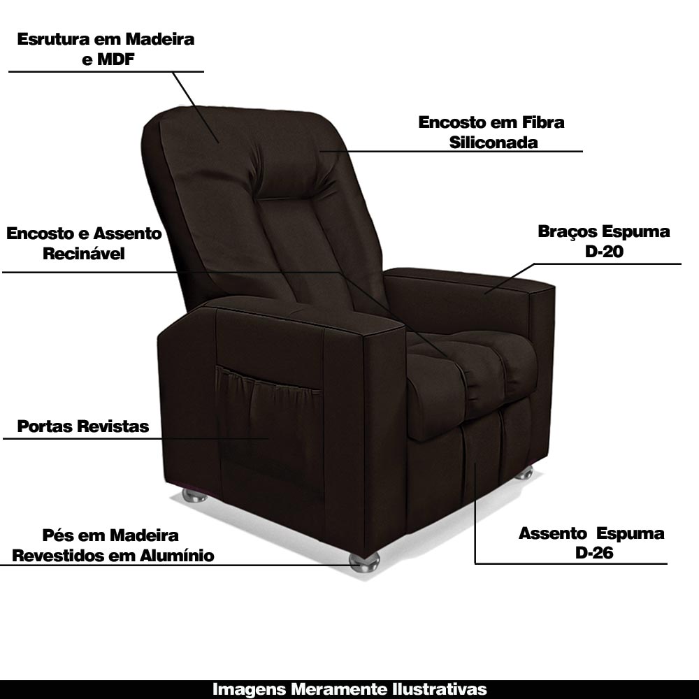 Poltrona do Papai Reclinável Pequim PU Marrom G23 - Gran Belo