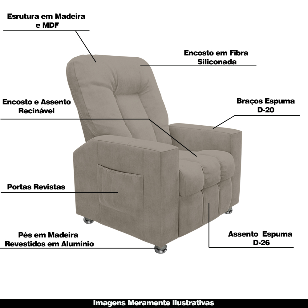 Poltrona do Papai Reclinável Pequim Veludo Capuccino G23 - Gran Belo