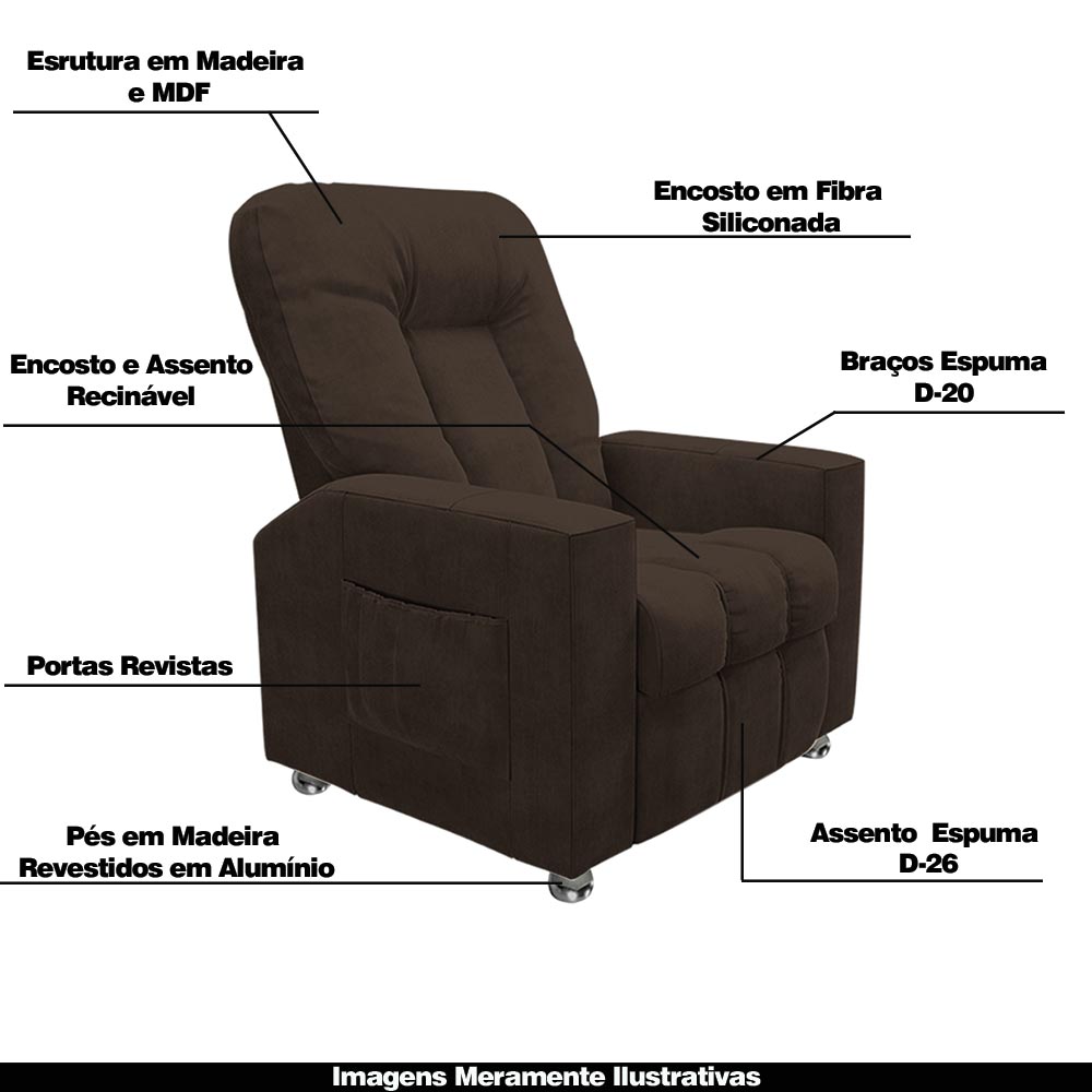 Poltrona do Papai Reclinável Pequim Veludo Marrom G23 - Gran Belo