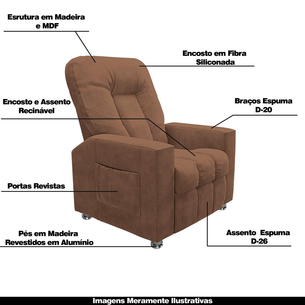 Poltrona do Papai Reclinável Pequim Veludo Terracota G23 - Gran Belo