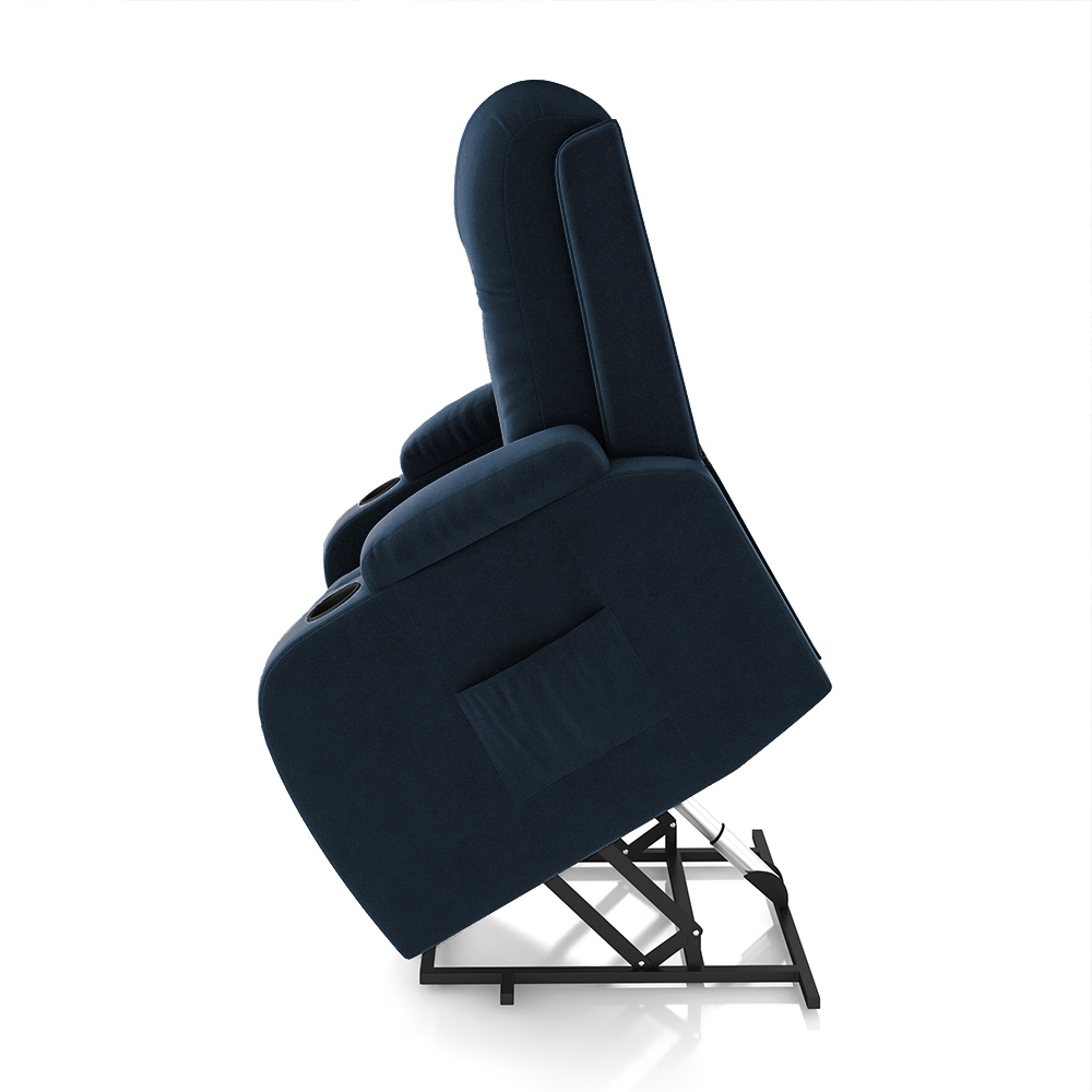 Poltrona do Papai Reclinável Sala de Cinema Crihs Elétrica Lift Elevação Veludo Azul G23 - Gran Belo