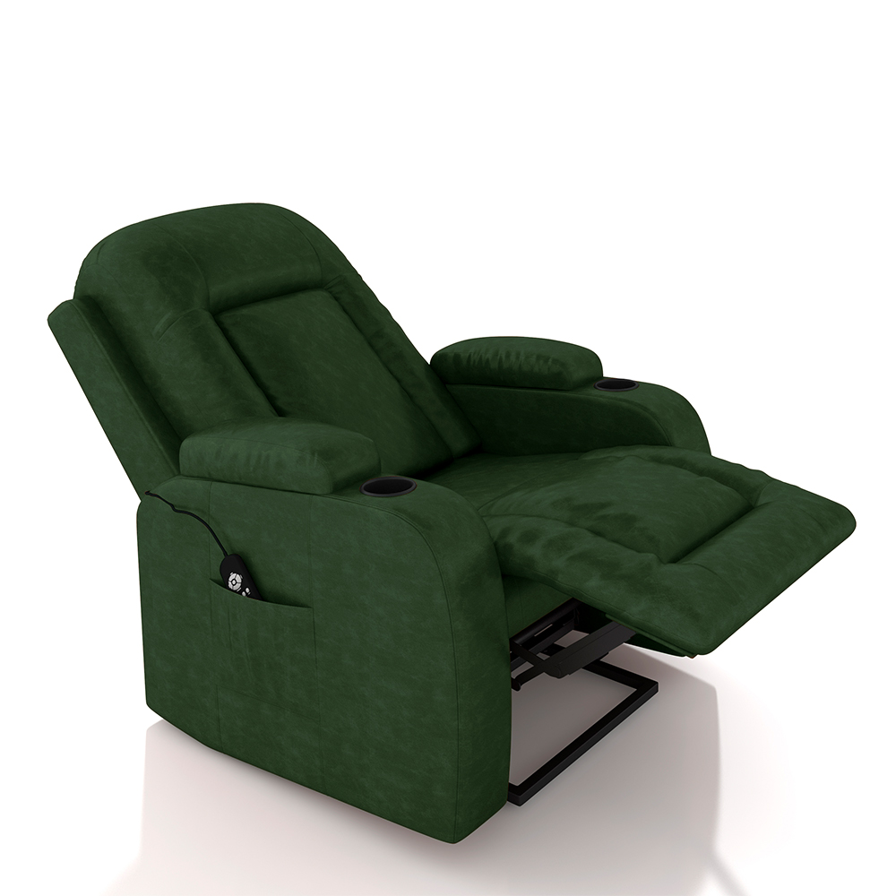 Poltrona do Papai Reclinável Sala de Cinema Crihs LIFT com Massagem e Aquecimento PU Verde G23 - Gran Belo