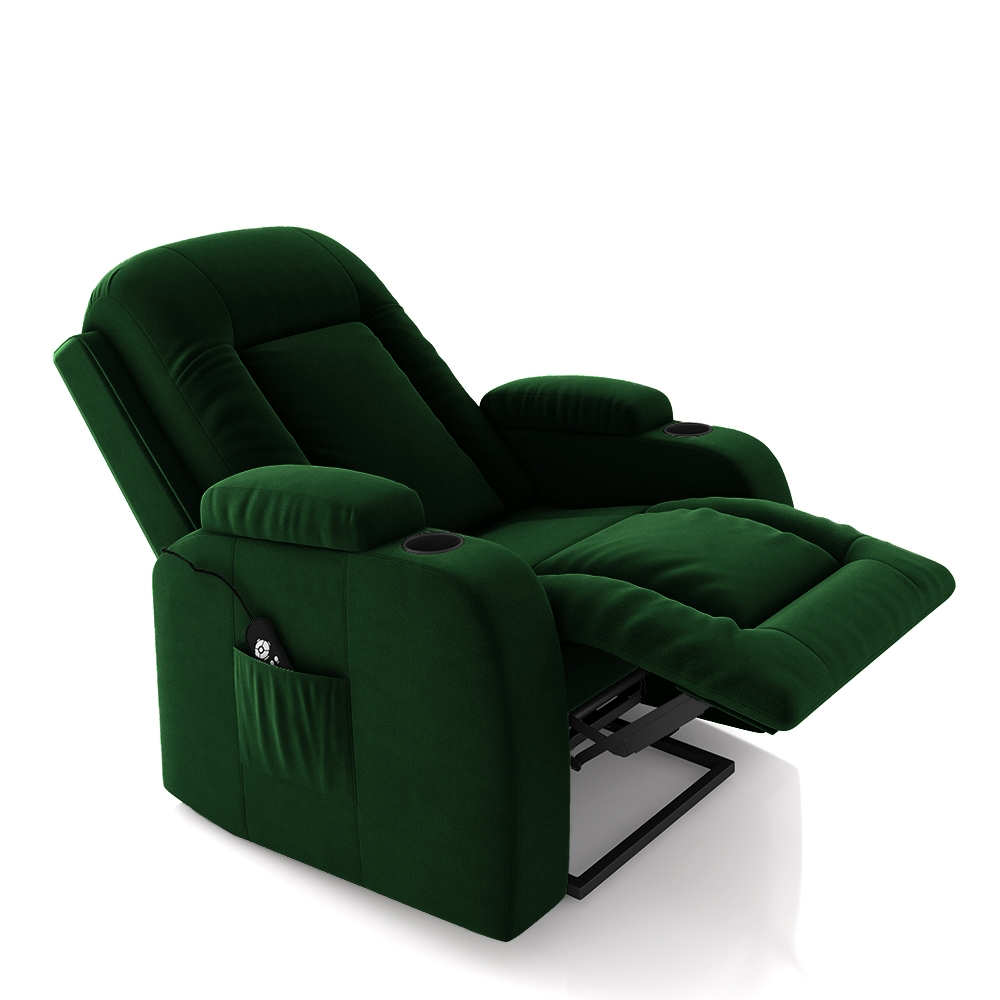 Poltrona do Papai Reclinável Sala de Cinema Crihs LIFT com Massagem e Aquecimento Veludo Verde Esmeralda G23 - Gran Belo