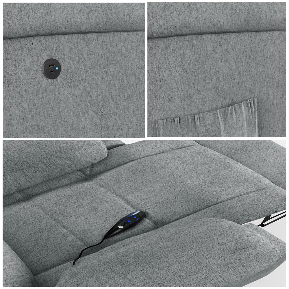 Poltrona do Papai Reclinável Sala de Cinema Madrid Controle Power Elétrico USB Linho Cinza  G26