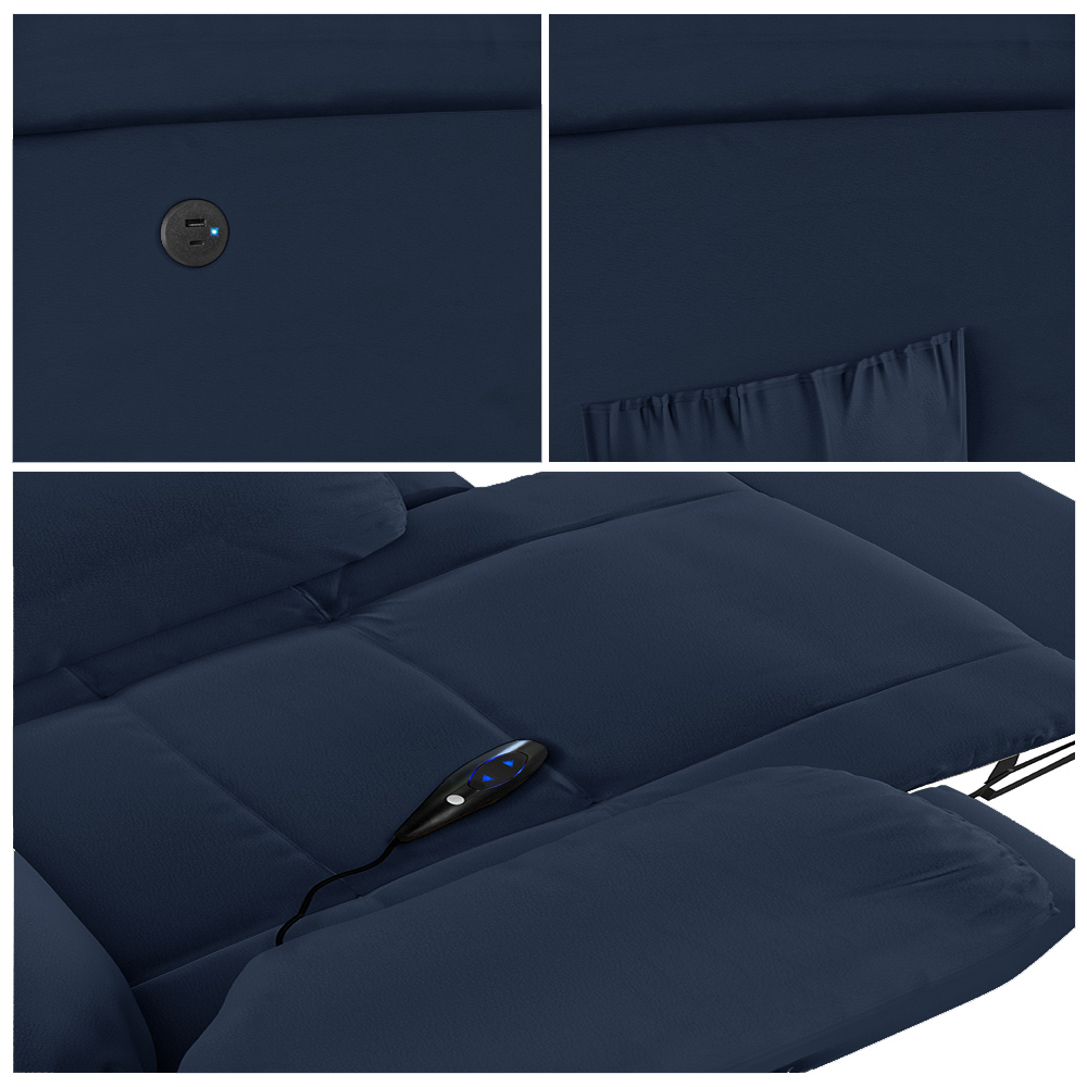 Poltrona do Papai Reclinável Sala de Cinema Madrid Controle Power Elétrico USB PU Azul  G23