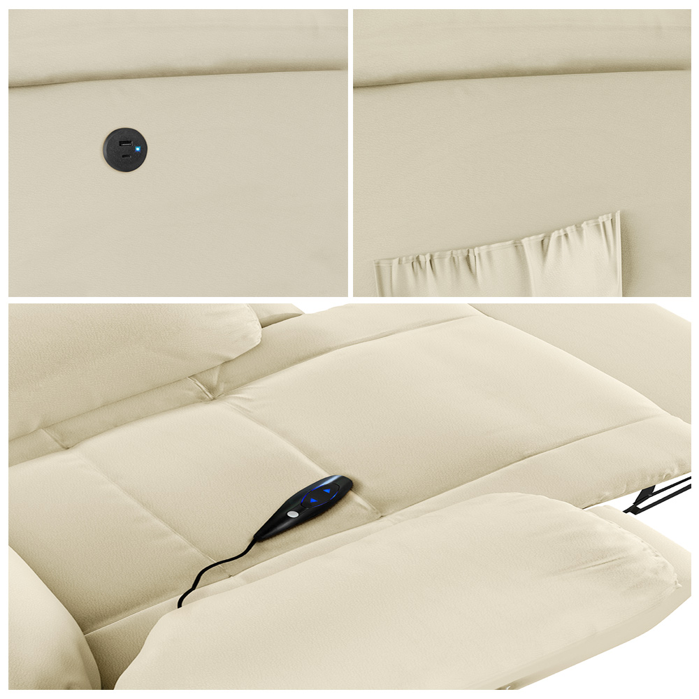 Poltrona do Papai Reclinável Sala de Cinema Madrid Controle Power Elétrico USB PU Bege  G26
