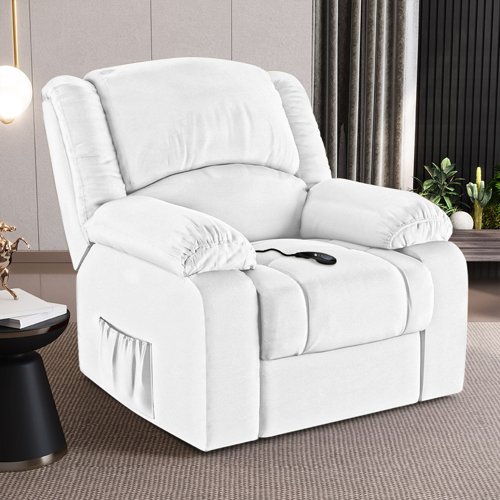 Poltrona do Papai Reclinável Sala de Cinema Madrid Controle Power Elétrico USB PU Branco  G23