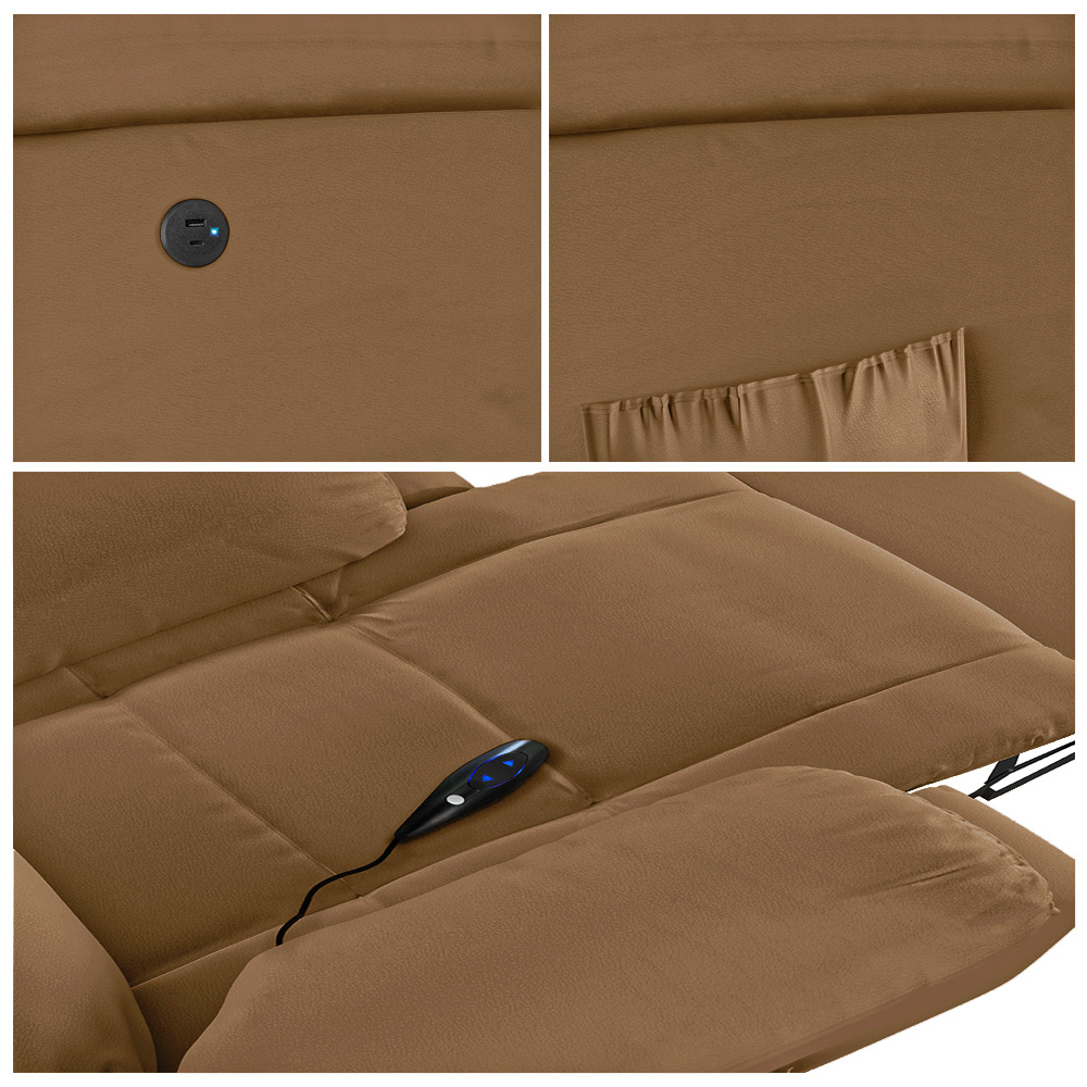 Poltrona do Papai Reclinável Sala de Cinema Madrid Controle Power Elétrico USB PU Caramelo  G23