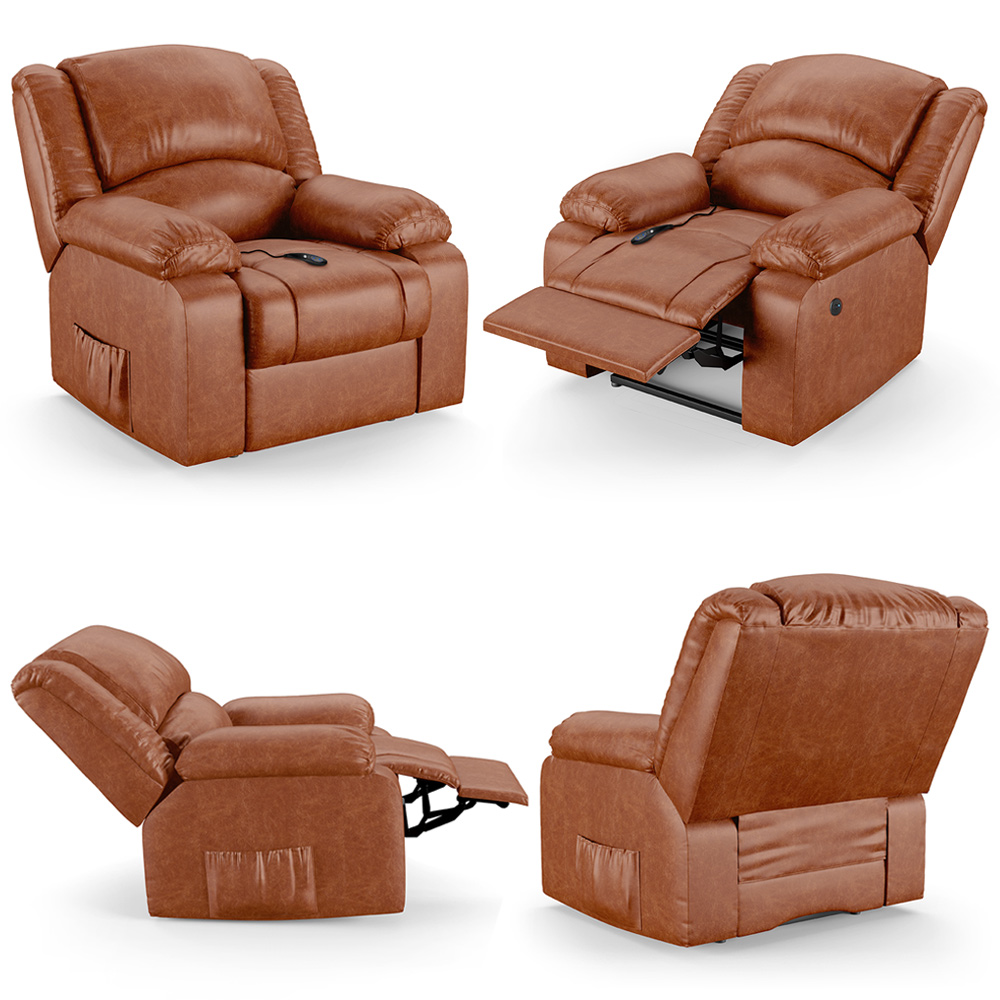 Poltrona do Papai Reclinável Sala de Cinema Madrid Controle Power Elétrico USB PU Caramelo Brilho  G26