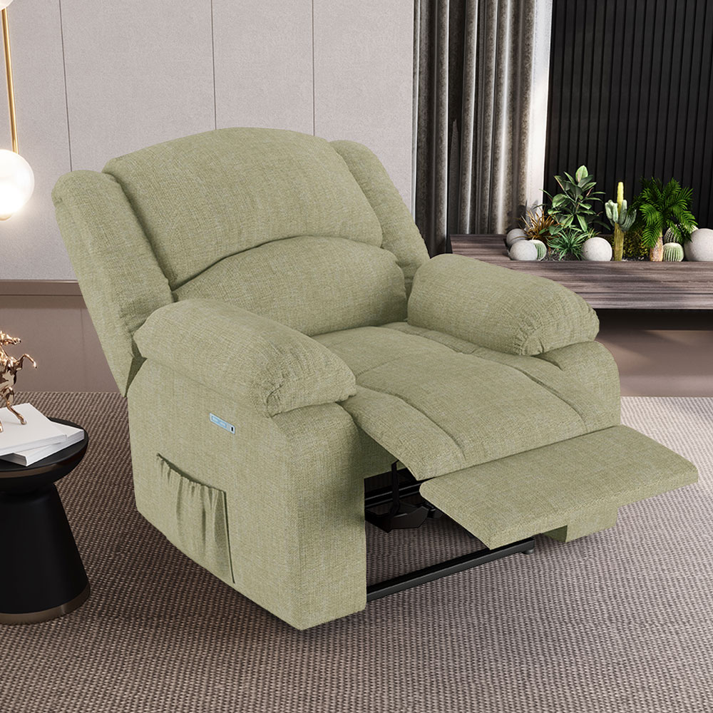 Poltrona do Papai Reclinável Sala de Cinema Madrid Elétrica Touch Massagem USB Linho Bege  G26