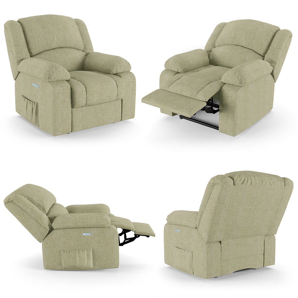 Poltrona do Papai Reclinável Sala de Cinema Madrid Elétrica Touch Massagem USB Linho Bege  G26