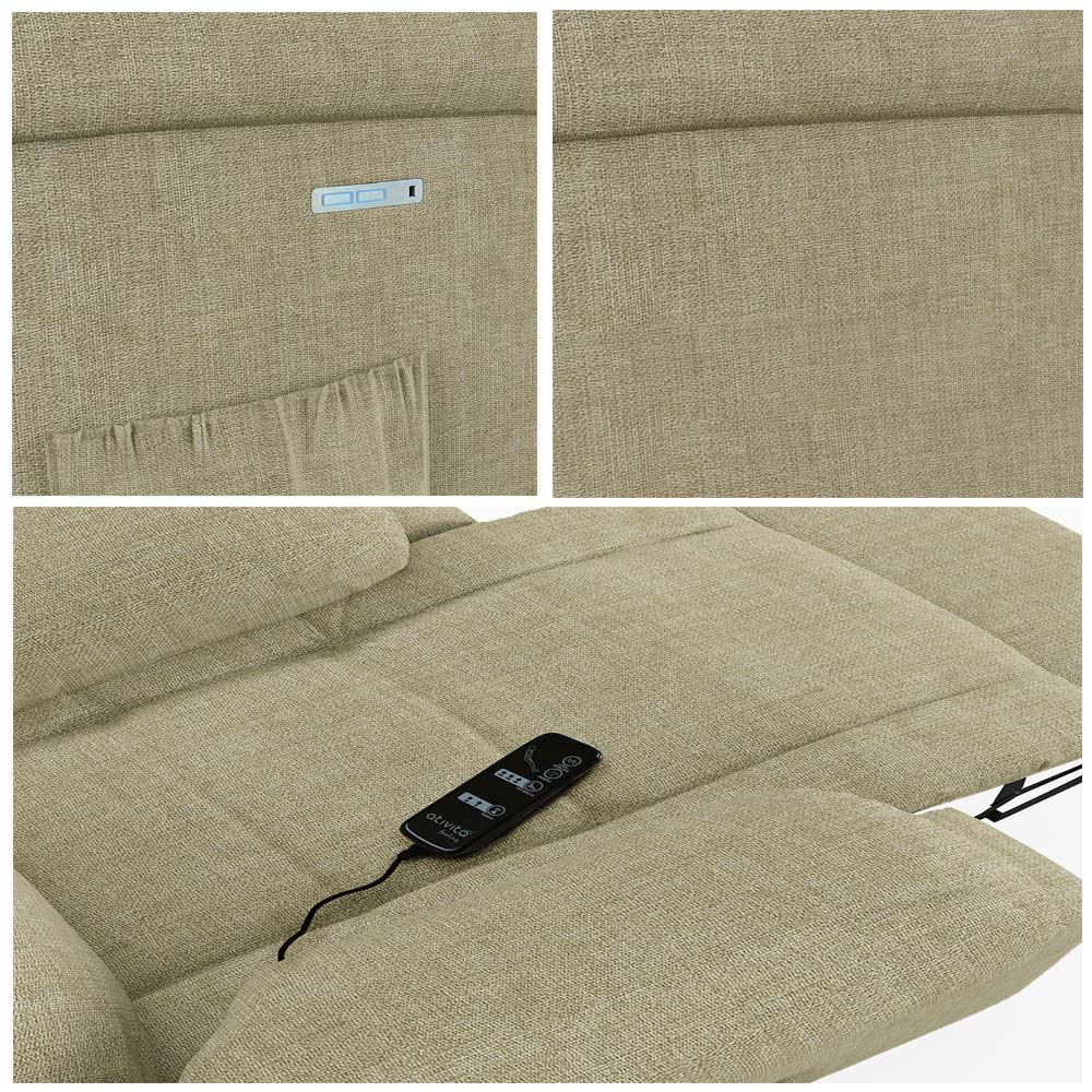 Poltrona do Papai Reclinável Sala de Cinema Madrid Elétrica Touch Massagem USB Linho Bege  G26
