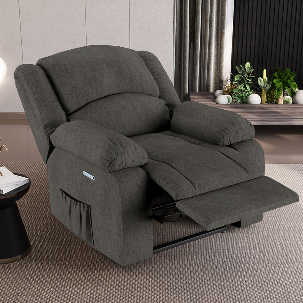 Poltrona do Papai Reclinável Sala de Cinema Madrid Elétrica Touch Massagem USB Linho Chumbo  G26