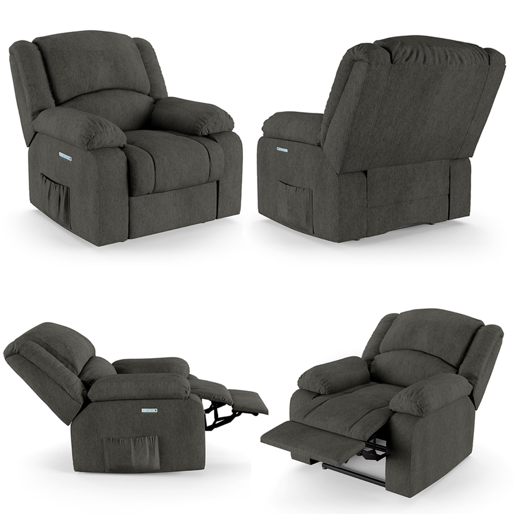 Poltrona do Papai Reclinável Sala de Cinema Madrid Elétrica Touch Massagem USB Linho Chumbo  G26