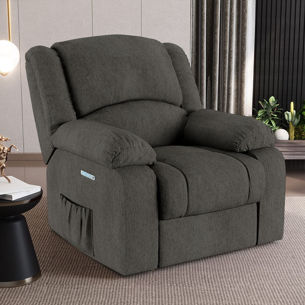 Poltrona do Papai Reclinável Sala de Cinema Madrid Elétrica Touch Massagem USB Linho Chumbo  G26