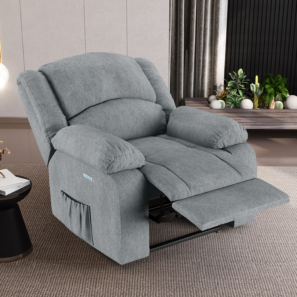 Poltrona do Papai Reclinável Sala de Cinema Madrid Elétrica Touch Massagem USB Linho Cinza  G26