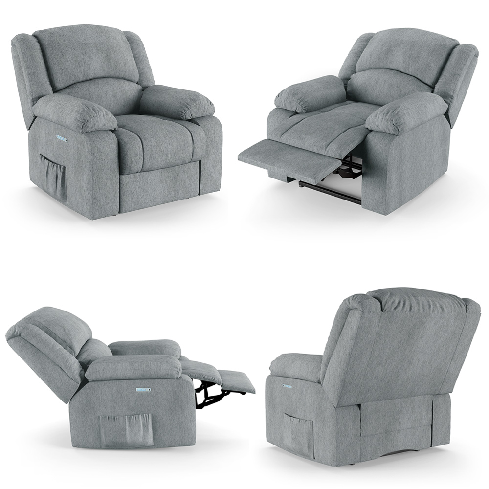 Poltrona do Papai Reclinável Sala de Cinema Madrid Elétrica Touch Massagem USB Linho Cinza  G26