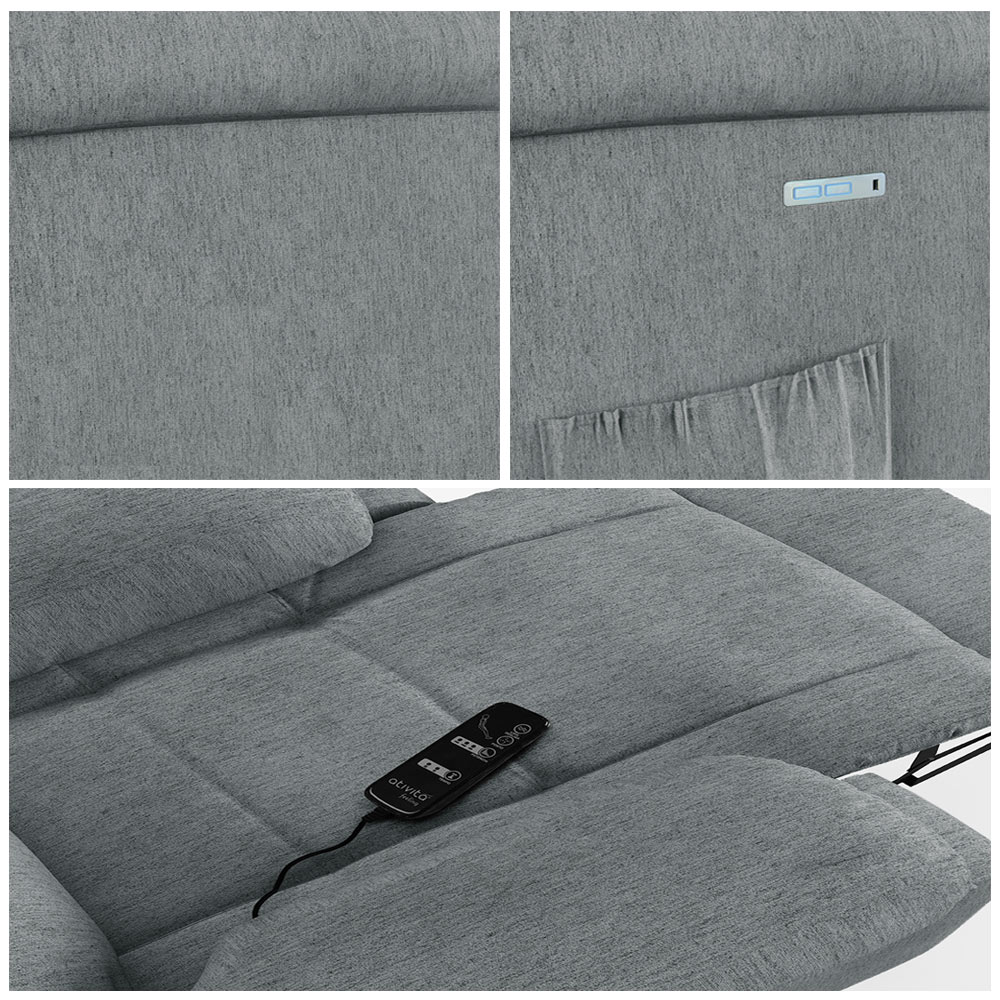 Poltrona do Papai Reclinável Sala de Cinema Madrid Elétrica Touch Massagem USB Linho Cinza  G26